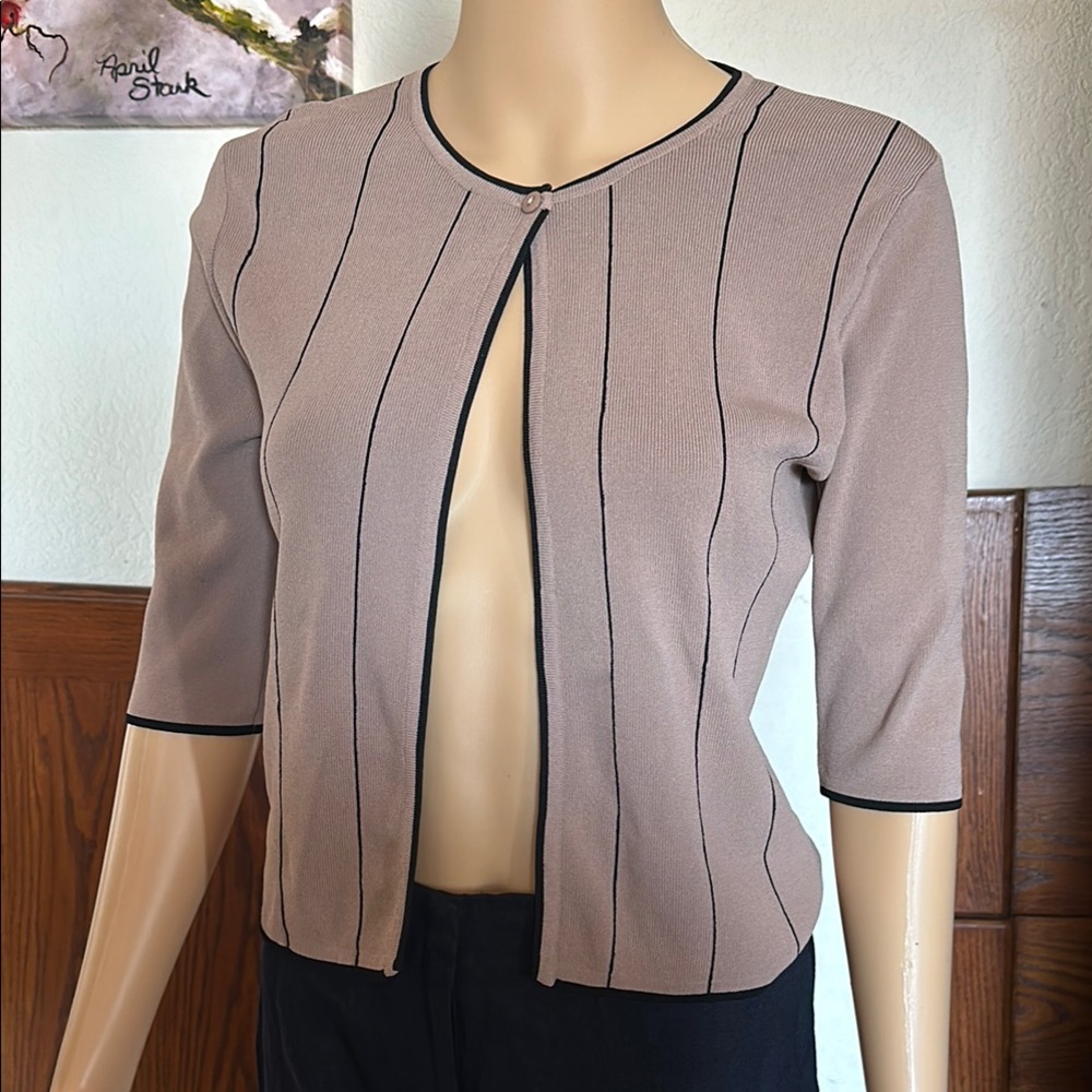 Chic Tan and Black Striped Cardigan